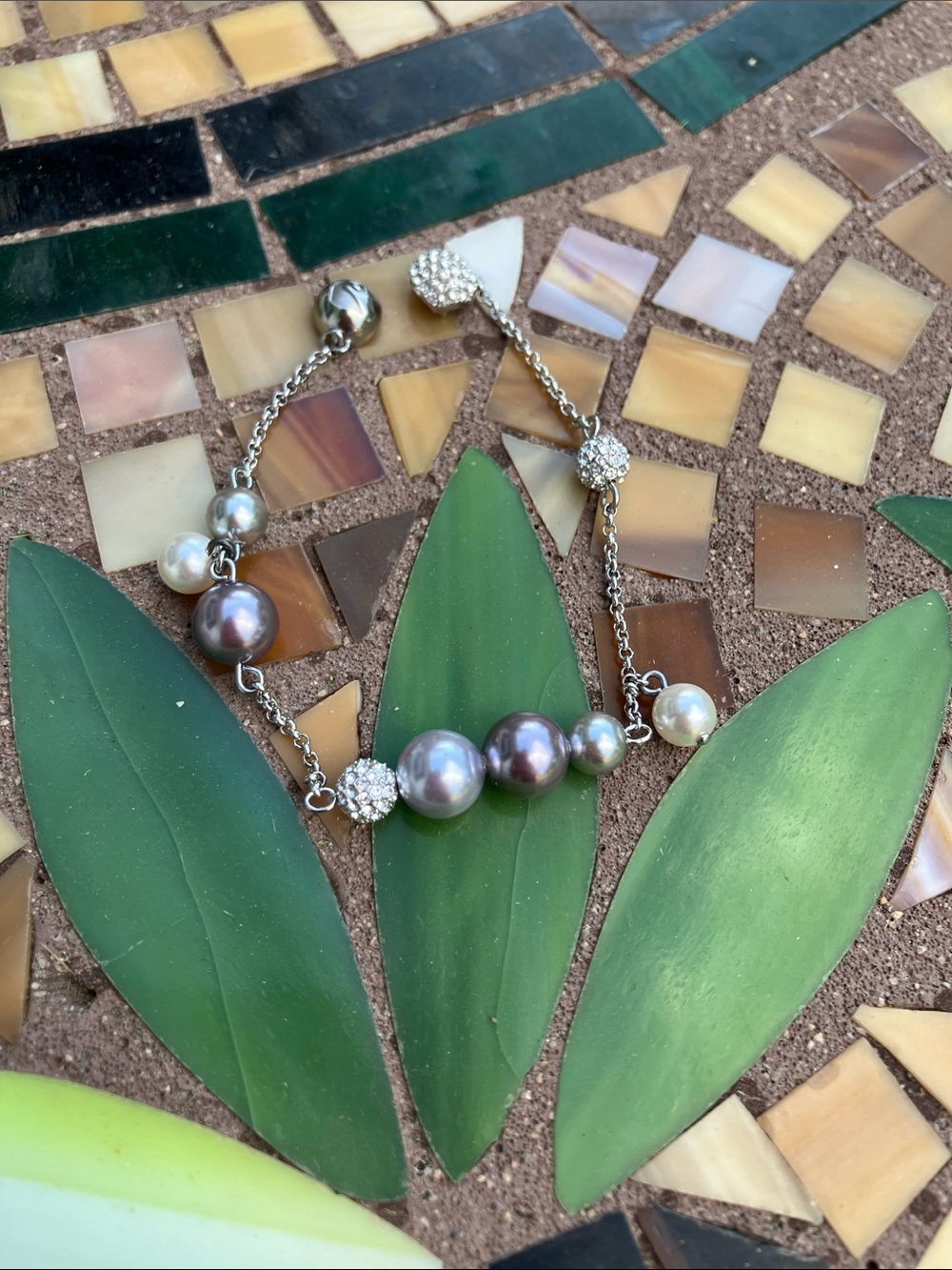 Swarovski Silver Bracelet with White and Gray Pearls